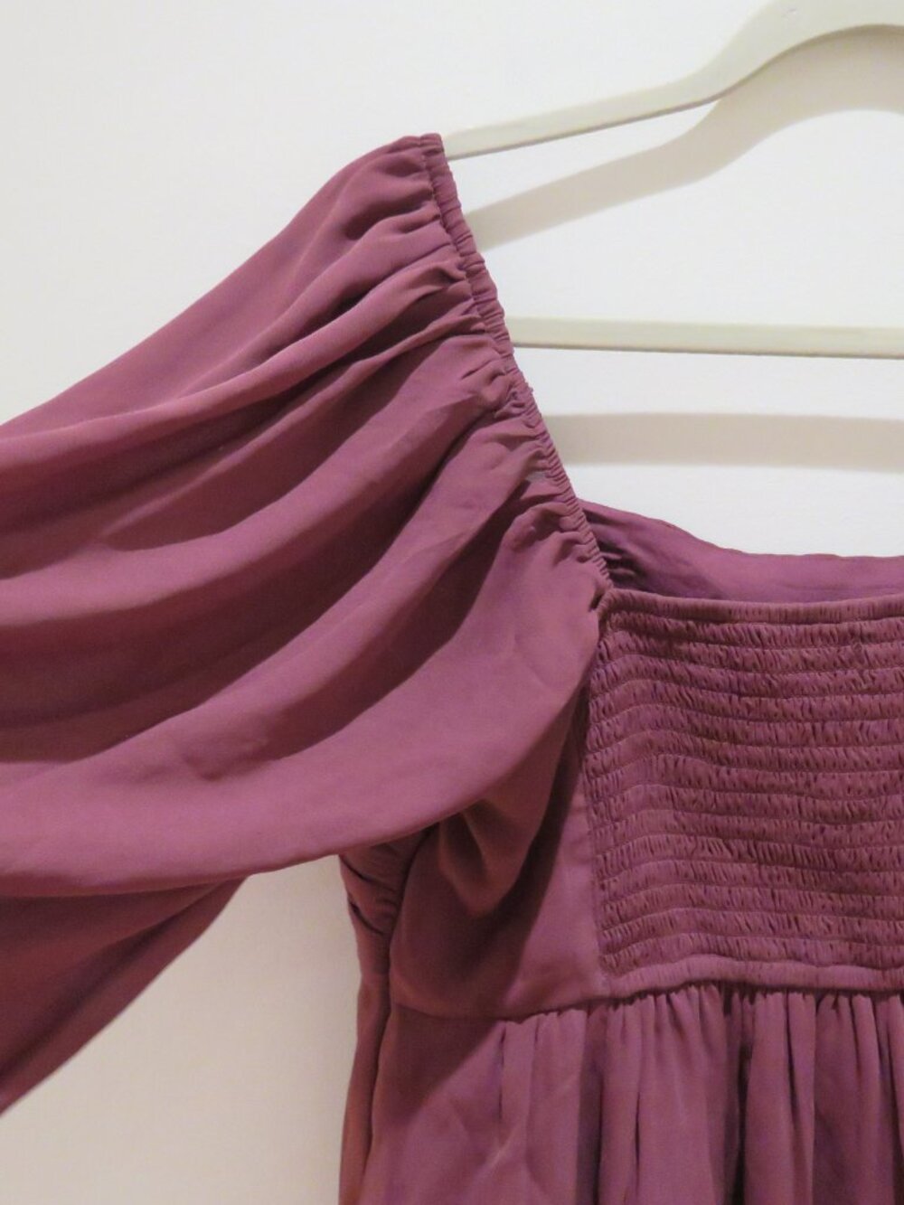 ABERCROMBIE & FITCH Emerson Chiffon Puff Sleeve Mini Dress in Mauve Large Petite - Picture 10 of 11